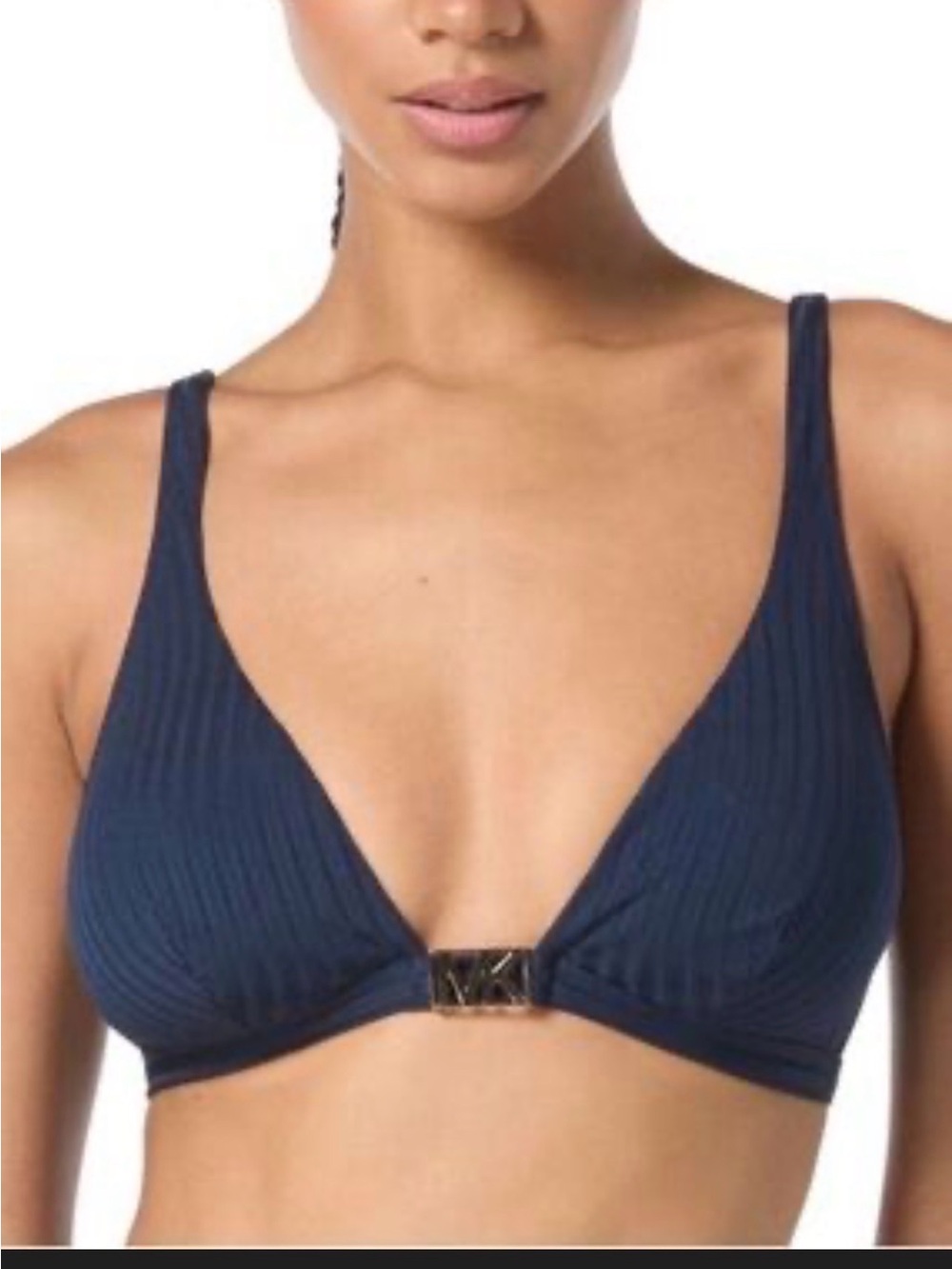 NWT MICHAEL Michael Kors Ribbed Hardware V-Neck Bikini Top